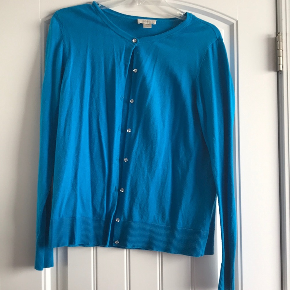 Gorgeous blue sweater with sparkly buttons